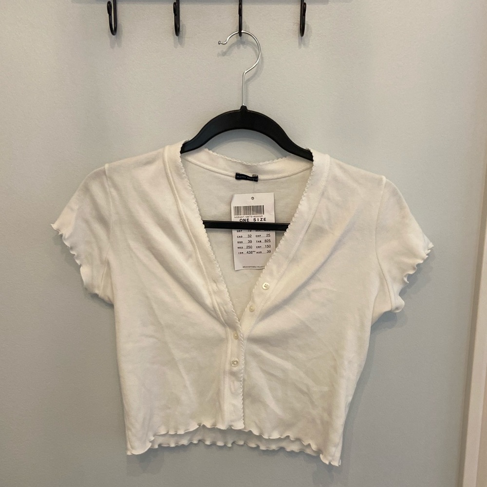 Brandy Melville White Cropped Button Tee/ New